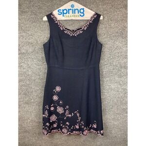 Goodclothes Floral Embroidered‎ Dress Womens 12 Navy Blue Excellent Linen Blend